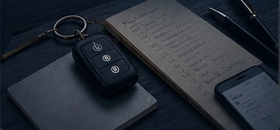 Vehicle keys beside a detailed task list